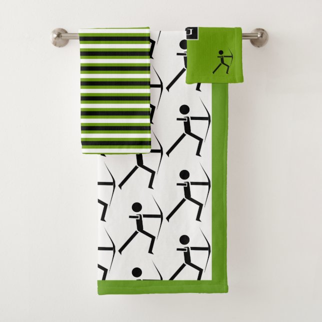 Conjunto De Toalhas Arqueiro com faixas arco preto e verde, monograma (Insitu)