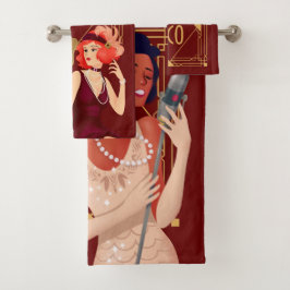 Conjunto De Toalhas Art Deco 1920 Glam Damas Douradas Borgonha