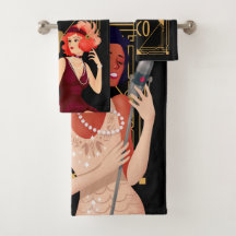 Art Deco 1920 Glam Damas Douradas Pretas