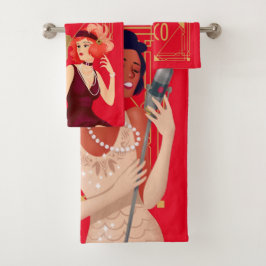 Conjunto De Toalhas Art Deco 1920 Glam Damas Douradas Vermelhas