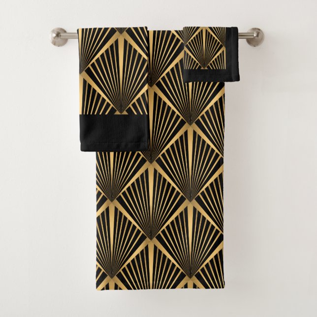 Conjunto De Toalhas Art Deco Back E Dourado (Insitu)