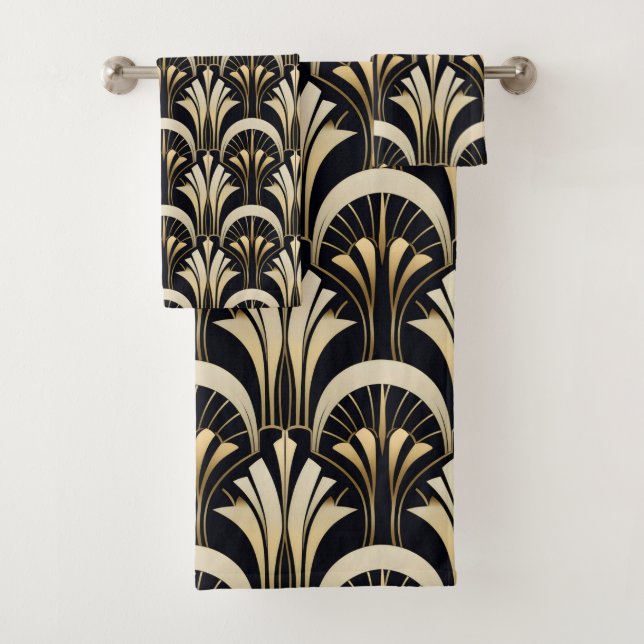 Conjunto De Toalhas Art Deco Black e Dourado simétrico (Insitu)