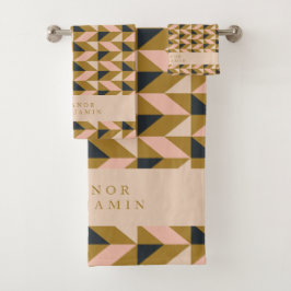 Conjunto De Toalhas Art Deco Blush Dourado Casamento Preto Personaliza