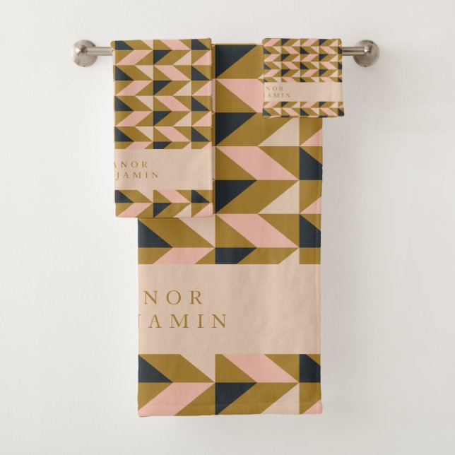 Conjunto De Toalhas Art Deco Blush Dourado Casamento Preto Personaliza (Insitu)