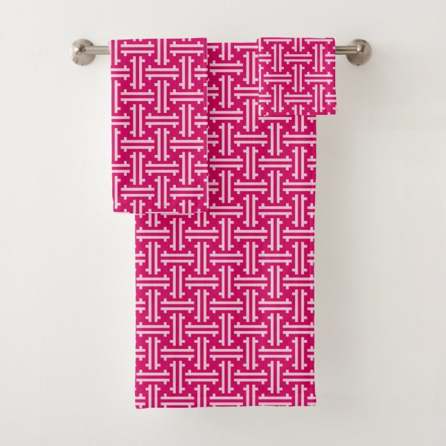 Conjunto De Toalhas Art Deco Chinês Frete, Fuchsia e Rosa Claro (Insitu)
