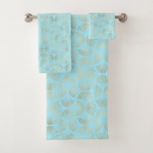 Conjunto De Toalhas Art Deco Design, Teal e Dourado
