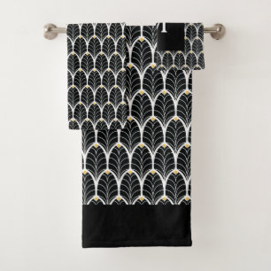 Conjunto De Toalhas art deco do 1920 folhas pretas & do branco