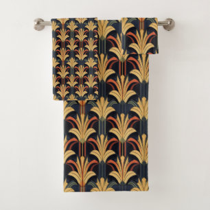Conjunto De Toalhas Art Deco Elegante Vermelho Dourado Preto