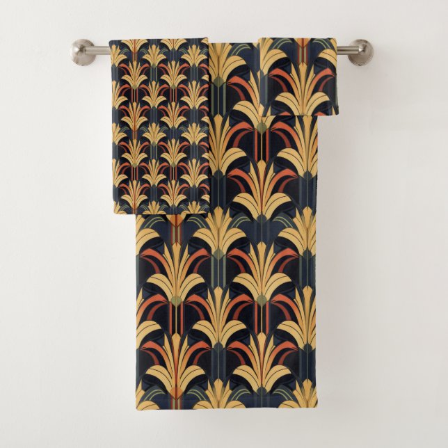 Conjunto De Toalhas Art Deco Elegante Vermelho Dourado Preto (Insitu)