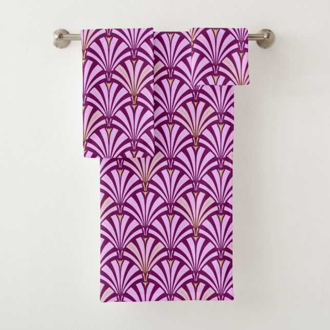Conjunto De Toalhas Art Deco Fan Patterno, orquídea e roxo (Insitu)