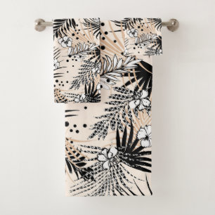 Conjunto De Toalhas Art Deco Folhagem Tropical e Flores