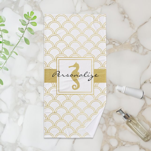 Conjunto De Toalhas Art Deco Ocean Wave Patten Dourada Glitter Seacava (Criador carregado)