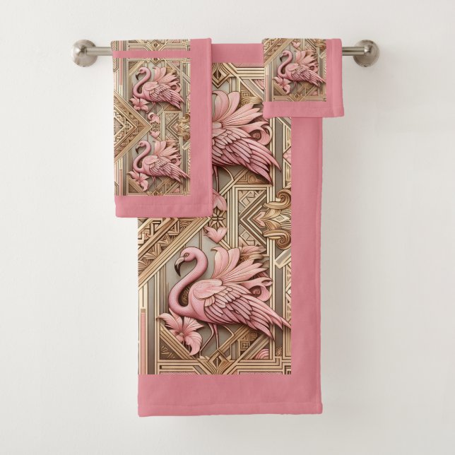 Conjunto De Toalhas Art Deco Pink Flamingo  (Insitu)