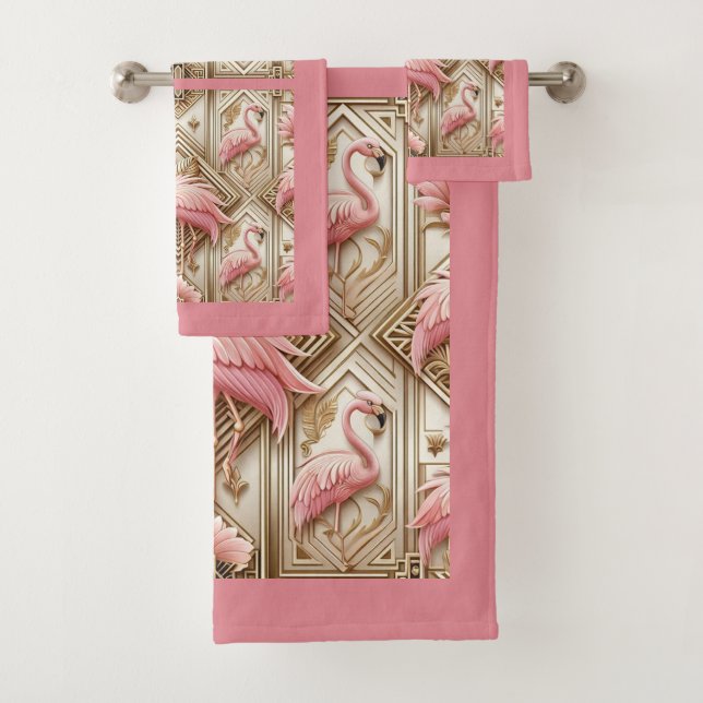 Conjunto De Toalhas Art Deco Pink Flamingo  (Insitu)