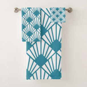 Conjunto De Toalhas Art Deco Teal Fans