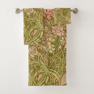 Conjunto De Toalhas Art Nouveau Alfonse Mucha Flores de cravo floral
