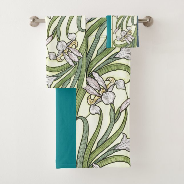 Conjunto De Toalhas Art Nouveau Fronteiras das Flores de Iris Bath Tow (Insitu)