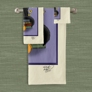 Conjunto De Toalhas Art Nouveau Gato Preto Abóbora Roxo Outono Amarelo