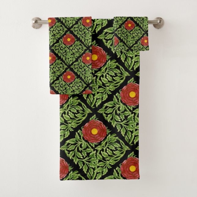 Conjunto De Toalhas Art Nouveau Rosa vermelha De Morgan (Insitu)