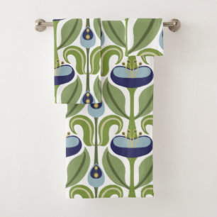 Conjunto De Toalhas Art Nouveau Tulipas Azuis Estilizadas