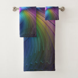 Conjunto De Toalhas Arte abstrata fractal moderna colorida com azul