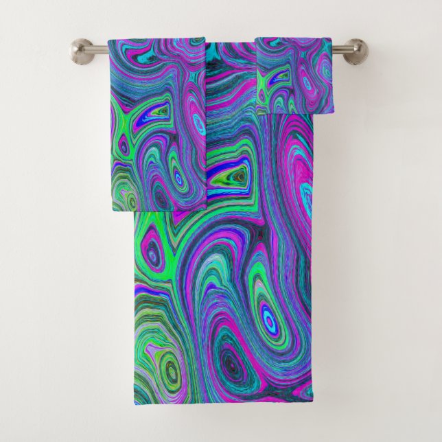 Conjunto De Toalhas Arte abstrata groovy marmorizada em magenta e verd (Insitu)