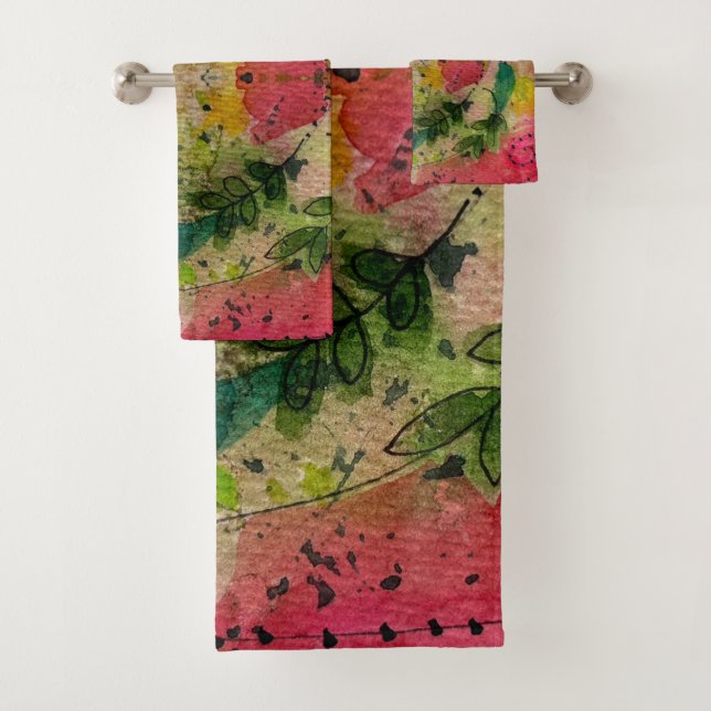 Conjunto De Toalhas Arte Abstrata Impressionista com Aquarela e Tinta (Insitu)