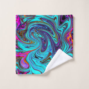 Conjunto De Toalhas Arte Abstrata Retro Groovy Azul Água e Preto