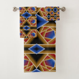 Conjunto De Toalhas Arte Abstrato Abismo Ombre Preto Azul Dourado Verm