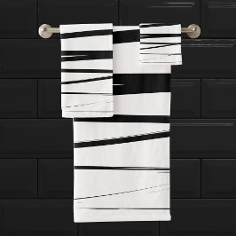 Conjunto De Toalhas Arte Abstrato das Linhas Negras e Brancas Modernas