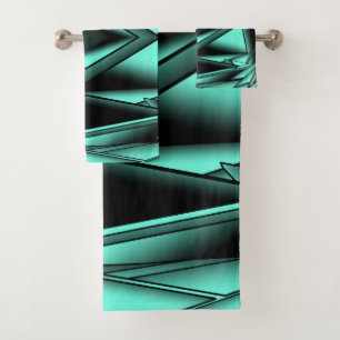 Conjunto De Toalhas Arte abstrato moderno ombre preto branco turquesa