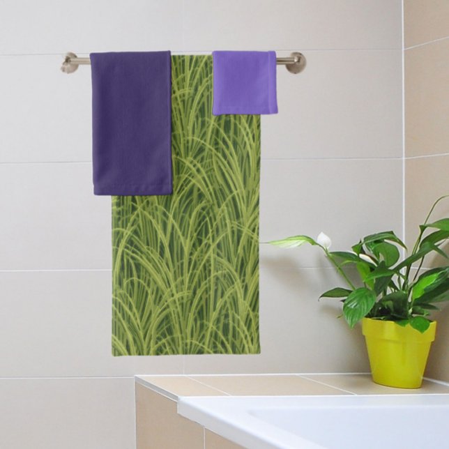 Conjunto De Toalhas Arte Botânica Verde e Roxa (Add a fresh new look to your bathroom!)