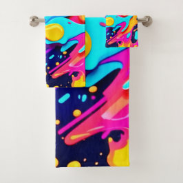 Conjunto De Toalhas Arte Caótico de Cores Vibrantes
