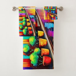 Conjunto De Toalhas Arte Colorida da Cena de Rua