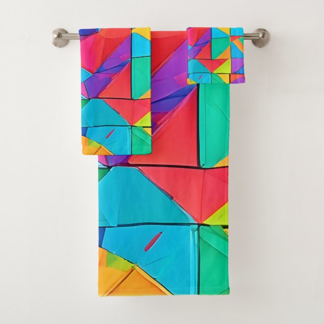 Conjunto De Toalhas Arte de blocos de cores geométricas vibrantes (Insitu)