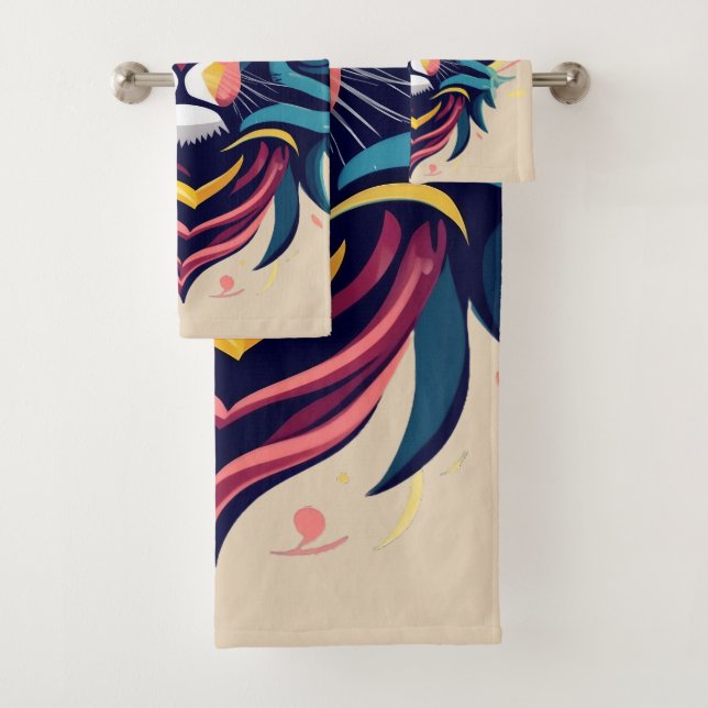 Conjunto De Toalhas Arte de Cabeça de Leão Abstrata (Insitu)