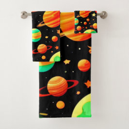 Conjunto De Toalhas Arte De Cartoon Cósmico De Tonalidade Quente