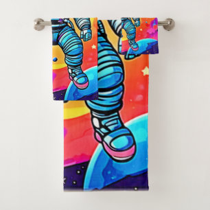 Conjunto De Toalhas Arte de Cartoon Espacial Vibrante: Sonhos Astronau