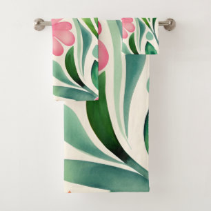 Conjunto De Toalhas Arte de Flores de Aquarela Rosa