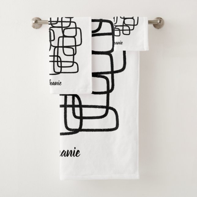Conjunto De Toalhas Arte de Linha Abstrata com Nome Personalizado (Insitu)