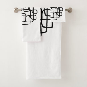 Conjunto De Toalhas Arte De Linha De Abstrato Contemporânea Preta E Br