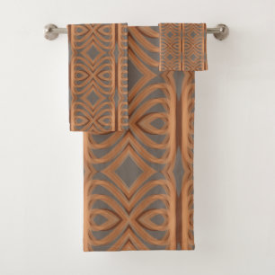 Conjunto De Toalhas Arte de Padrão Abstrato de Fita Tribal em Tons Ter