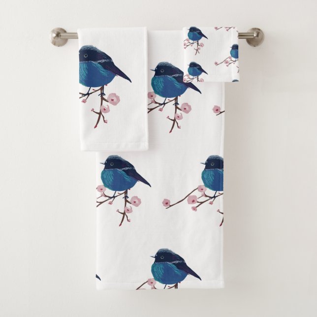 Conjunto De Toalhas Arte de Pássaro Azul (Insitu)