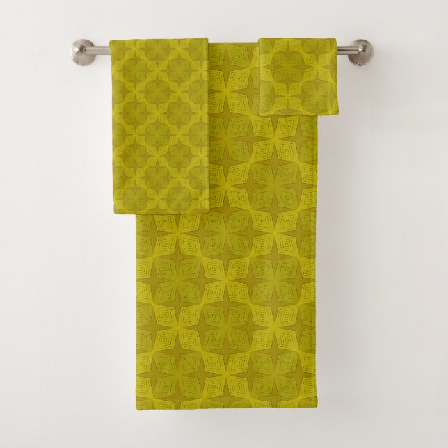 Conjunto De Toalhas Arte deco azeitona verde geométrica (Insitu)