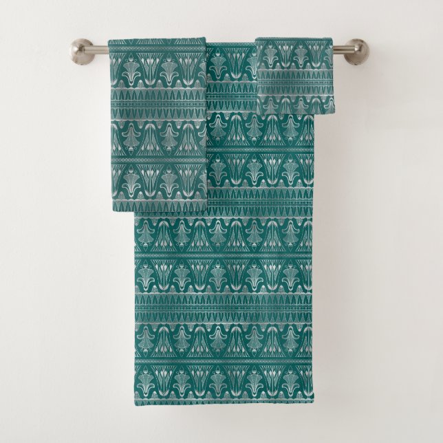 Conjunto De Toalhas Arte Deco Azul Prateado Elegante (Insitu)