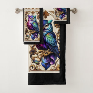 Conjunto De Toalhas Arte Deco Coruja Arco-íris