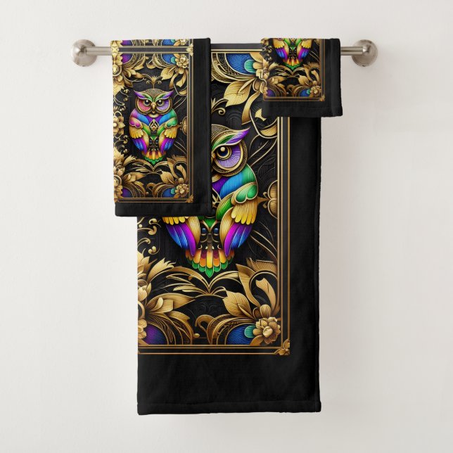 Conjunto De Toalhas Arte Deco Coruja Arco-íris (Insitu)