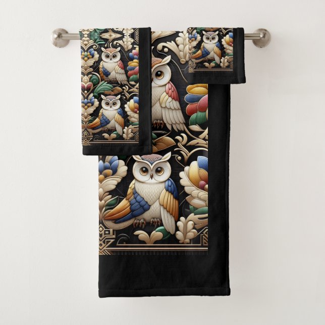 Conjunto De Toalhas Arte Deco Coruja Arco-íris (Insitu)