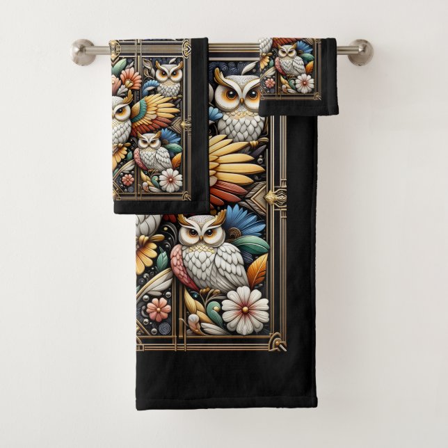 Conjunto De Toalhas Arte Deco Coruja Arco-íris (Insitu)