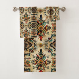 Conjunto De Toalhas Arte Étnica Tribal Padrão Vintage Nativo Americano